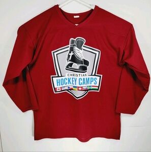 MW Christian Hockey Camps Size Medium Hockey Jersey Red Maroon